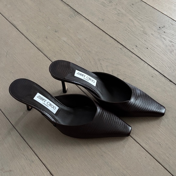 Jimmy Choo Shoes - Jimmy Choo brown croc print kitten heel mules